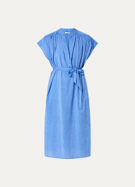 by-bar Bodin midi tuniekjurk met strikceintuur en steekzakken - voorkant 2 blauw