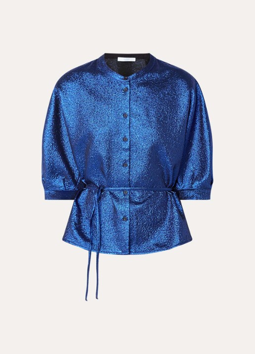 by-bar Christi blouse met lurex en strikdetail - voorkant 2 donkerblauw