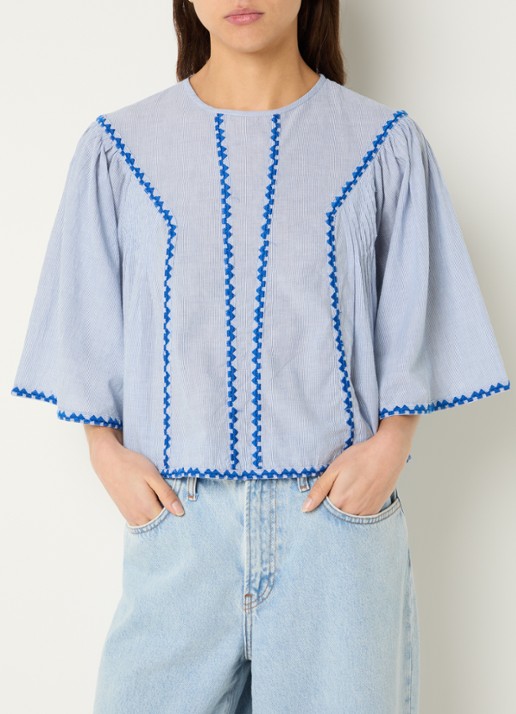 by-bar Davin tuniek met streepprint en borduring - detail 4 blauw