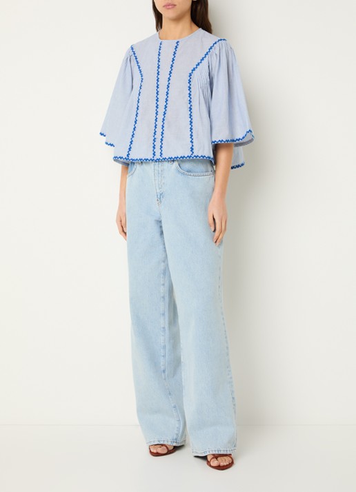 by-bar Davin tuniek met streepprint en borduring - voorkant 2 blauw