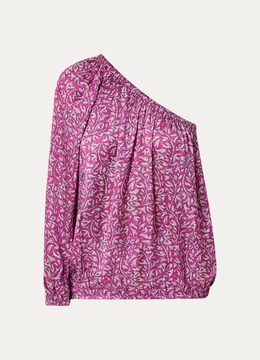 by-bar Dian Saree one shoulder top met print - voorkant donkerroze