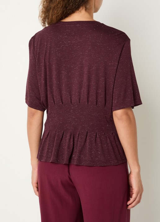 by-bar Diva T-shirt met plooidetail en lurex - achterkant 4 bordeauxrood