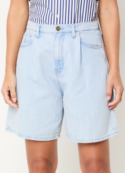 by-bar Elisa high waist wide leg korte broek van denim met lichte wassing