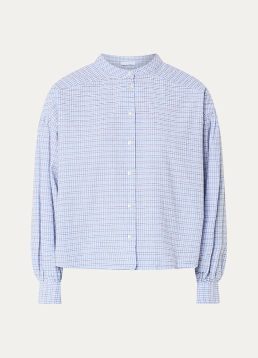 by-bar Ella blouse met ruitdessin - voorkant 3 lichtblauw