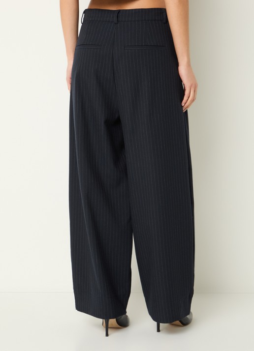 by-bar Frida high waist wide fit pantalon met krijtstreep  - achterkant 2 donkerblauw