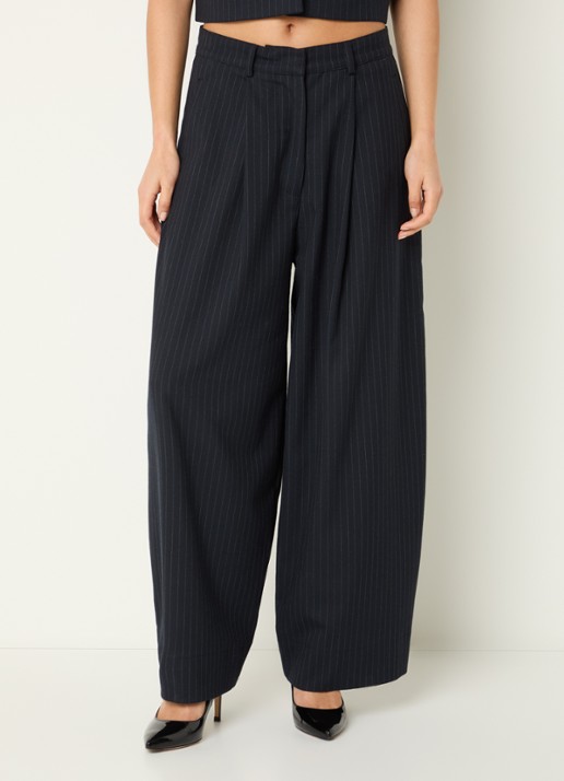 by-bar Frida high waist wide fit pantalon met krijtstreep
