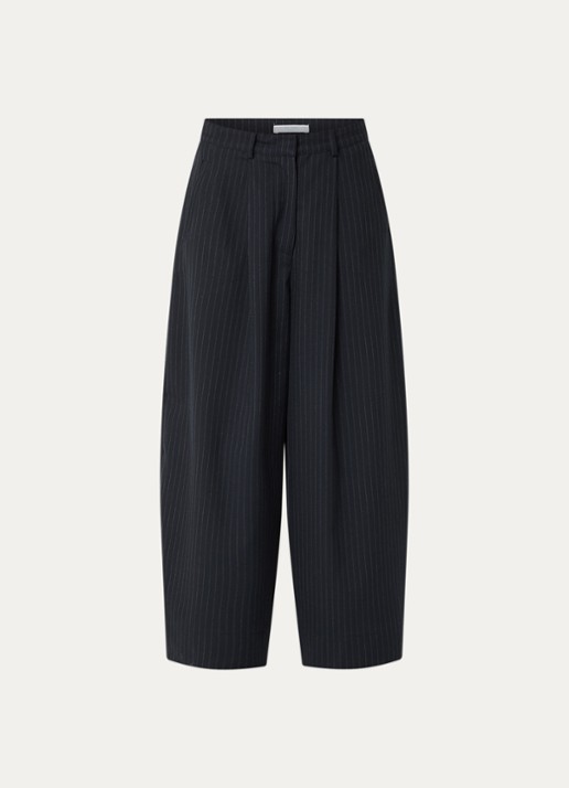 by-bar Frida high waist wide fit pantalon met krijtstreep  - voorkant 3 donkerblauw