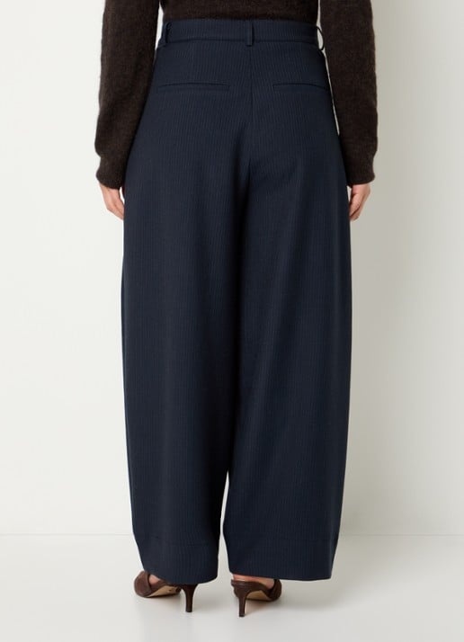 by-bar Frida high waist wide fit pantalon met steekzakken - achterkant 2 donkerblauw