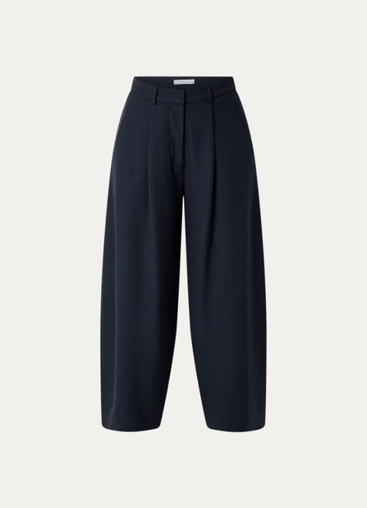 by-bar Frida high waist wide fit pantalon met steekzakken - voorkant 3 donkerblauw