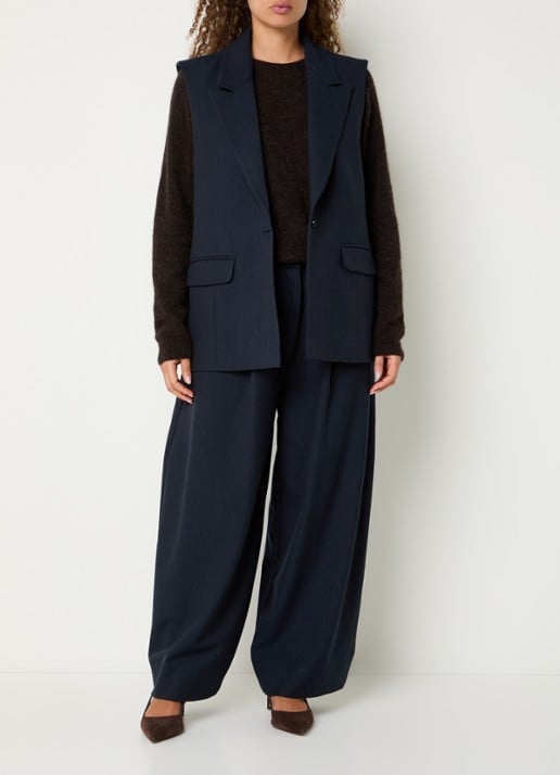 by-bar Frida high waist wide fit pantalon met steekzakken - voorkant 4 donkerblauw