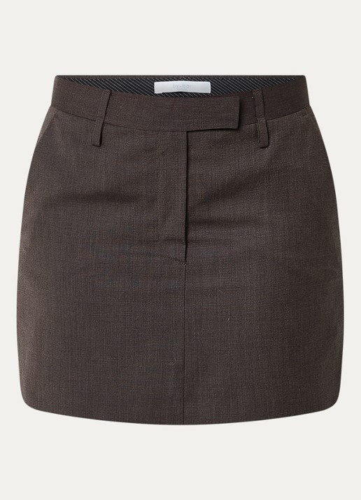 by-bar Ginny low waist mini rok met steekzakken - voorkant 2 donkerbruin