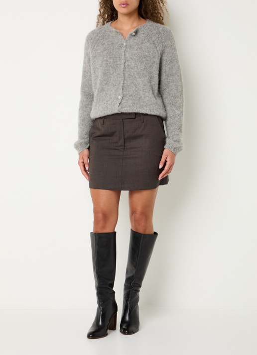 by-bar Ginny low waist mini rok met steekzakken - voorkant 3 donkerbruin