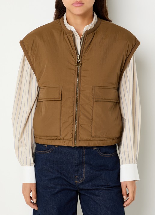 by-bar Gio gewatteerde bodywarmer met klepzakken - detail bruin