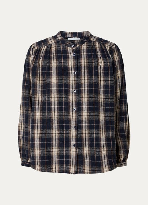 by-bar Jagger blouse met ruitdessin en ronde hals - voorkant 3 donkerblauw