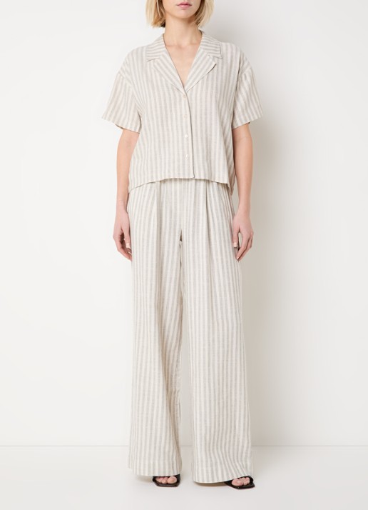by-bar Jake Marine blouse in linnenblend  - voorkant 2 creme