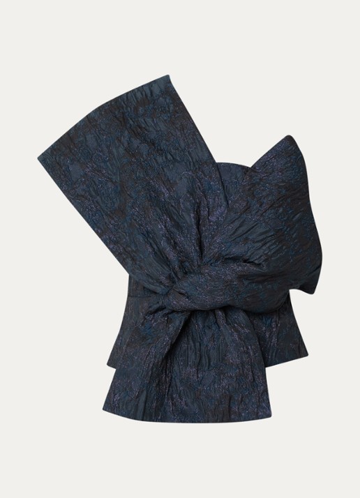 by-bar Jula asymmetrische top met jacquard dessin en lurex - voorkant donkerblauw