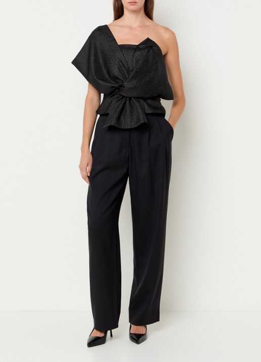 by-bar Jula on shoulder top met geknoopt detail en structuur - voorkant 4 zwart