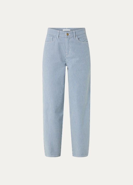 by-bar Lew high waist straight fit broek met streepprint - voorkant 4 blauw