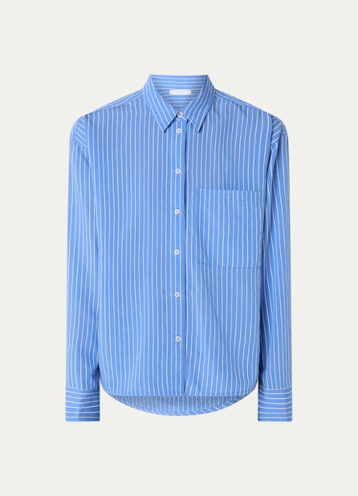 by-bar Lise blouse met streepprint en borstzak - voorkant 3 blauw