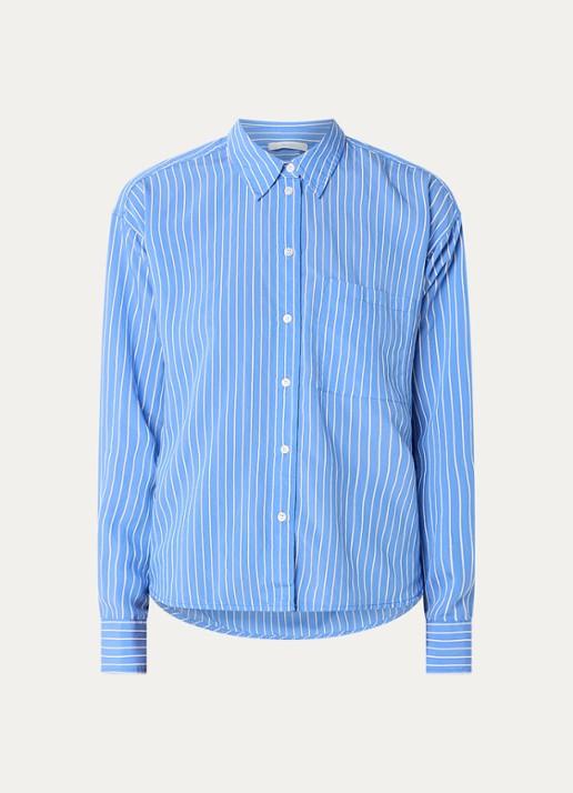 by-bar Lise blouse met streepprint - voorkant blauw