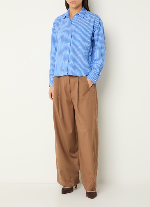 by-bar Lise blouse met streepprint - voorkant 2 blauw