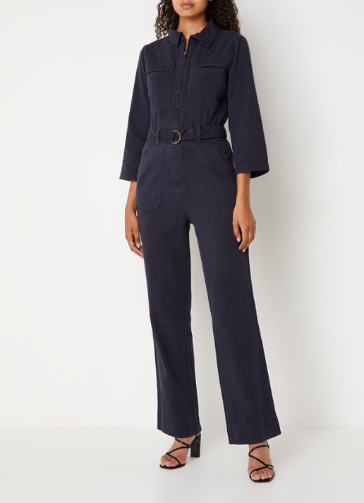 by-bar Louise straight fit jumpsuit van denim met ceintuur - voorkant 3 blauw