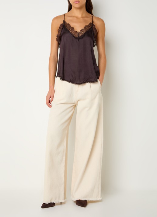 by-bar Lux high waist wide leg jeans met gekleurde wassing - voorkant 3 creme