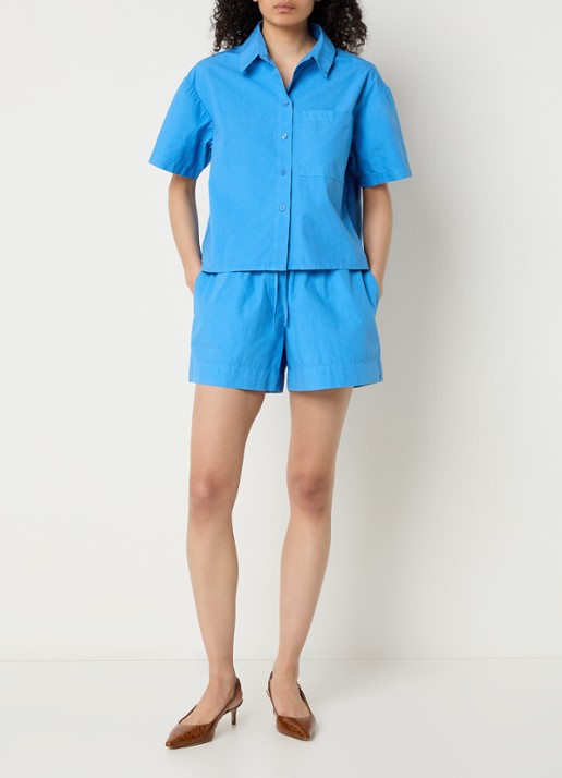 by-bar Mara blouse met borstzak - voorkant 3 blauw