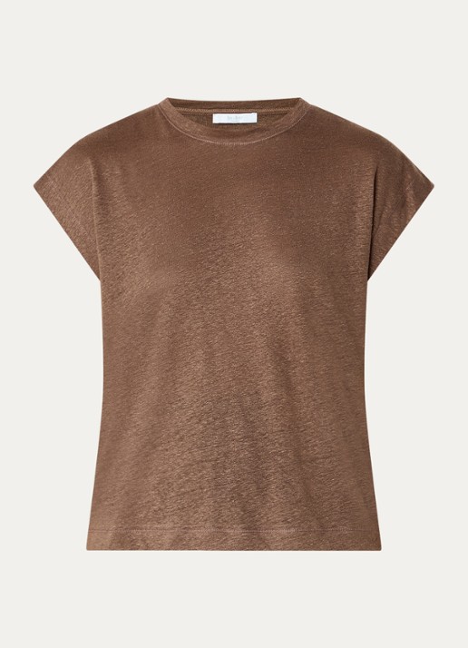 by-bar Mason T-shirt van linnen - voorkant 3 bruin