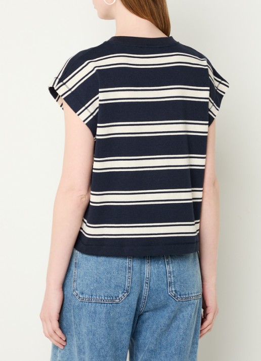 by-bar Mason top met streepprint - achterkant 3 donkerblauw