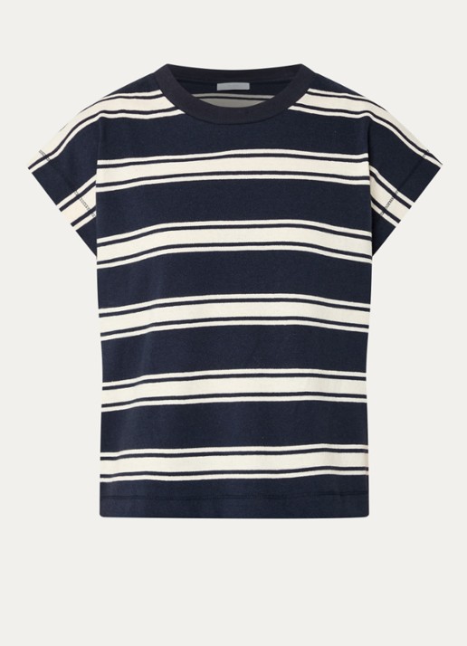 by-bar Mason top met streepprint - voorkant donkerblauw