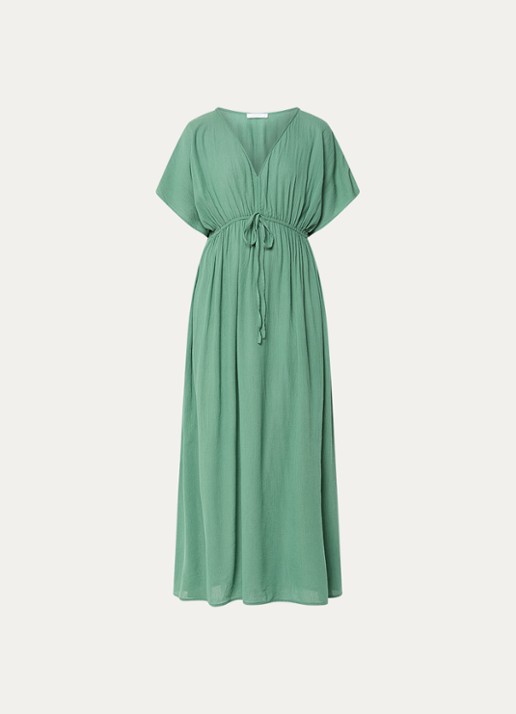 by-bar Maxi jurk met strikceintuur en V-hals - voorkant 2 groen