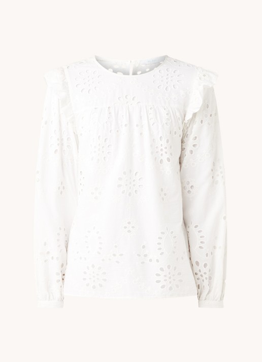 by-bar Mila top met broderie en volant - voorkant gebroken wit