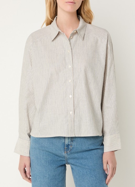 by-bar Nima blouse in linnenblend met lurex en streepprint