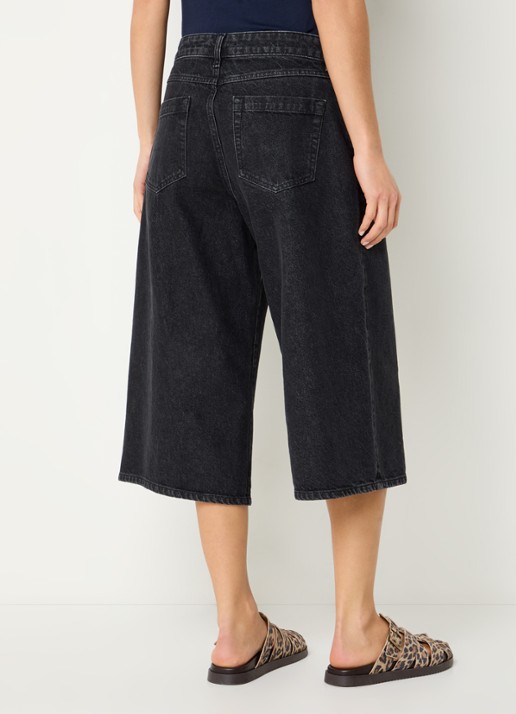 by-bar Noho mid waist wide fit culotte van denim - achterkant zwart