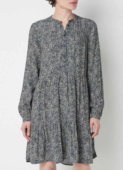 by-bar Nono gelaagde mini blousejurk met print - detail 2 blauw