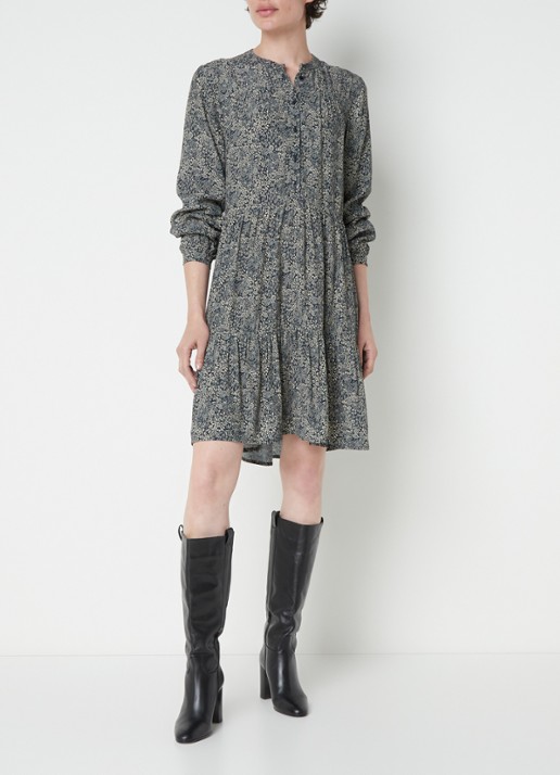by-bar Nono gelaagde mini blousejurk met print - voorkant 4 blauw