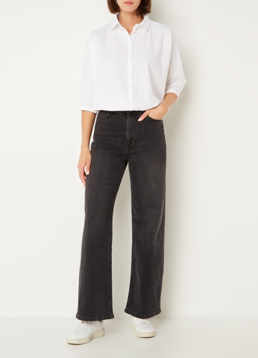 by-bar Norel Poplin blouse met halflange mouw - voorkant 2 wit