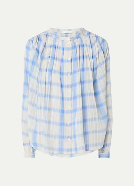 by-bar Nyka blouse met ruitdessin - voorkant blauw