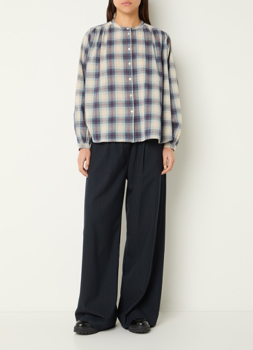 by-bar Nyka blouse met ruitdessin - voorkant 4 donkerblauw