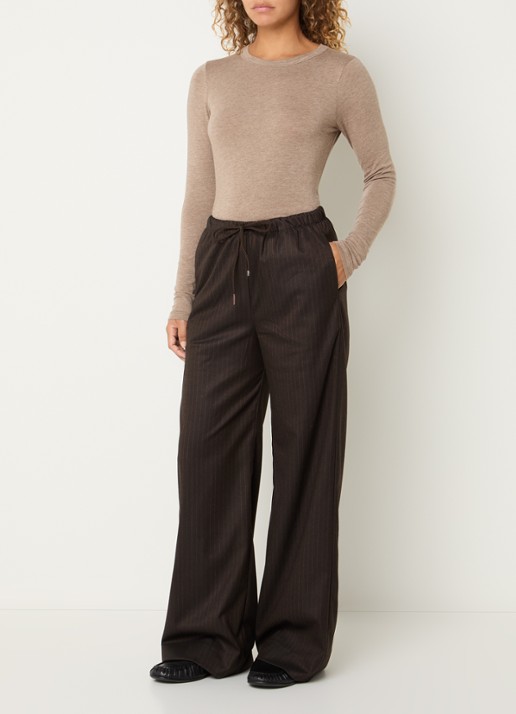 by-bar Pelle high waist wide fit broek met steekzakken - voorkant 4 bruin