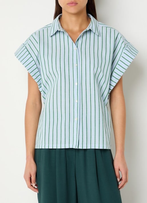 by-bar Pixie Sea blouse met streepprint en vlindermouw - detail lichtblauw