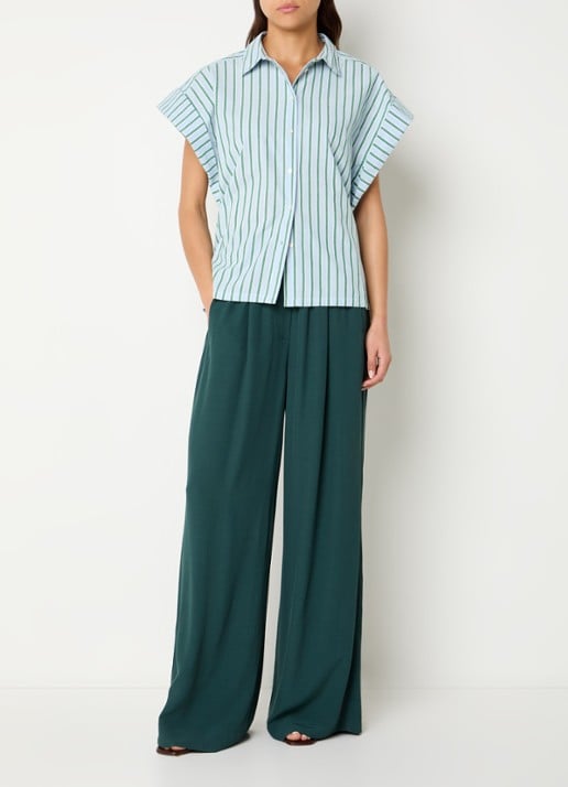 by-bar Pixie Sea blouse met streepprint en vlindermouw - voorkant 3 lichtblauw