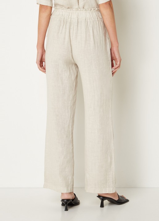 by-bar Robyn high waist straight fit pantalon van linnen - achterkant 2 zand