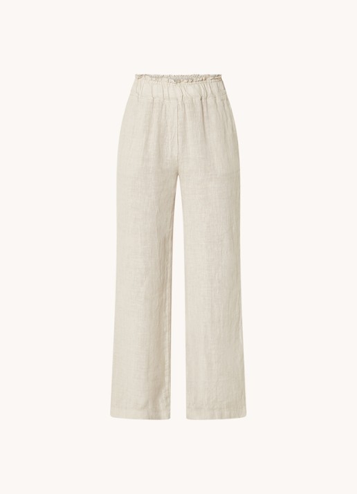 by-bar Robyn high waist straight fit pantalon van linnen - voorkant 3 zand
