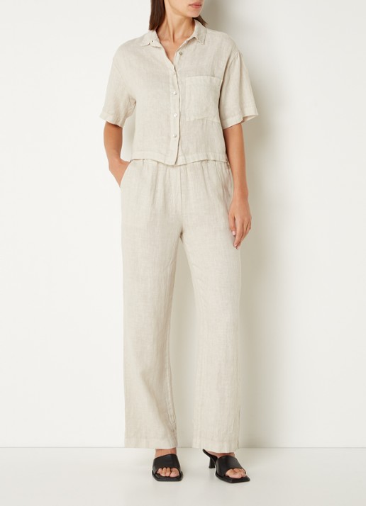 by-bar Robyn high waist straight fit pantalon van linnen - voorkant 4 zand