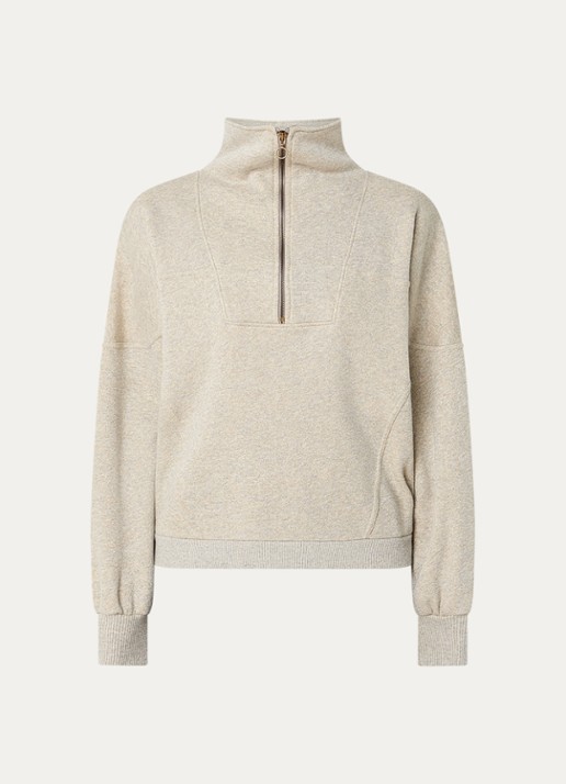 by-bar Roos sweater met opstaande kraag en halve rits - voorkant 2 beige