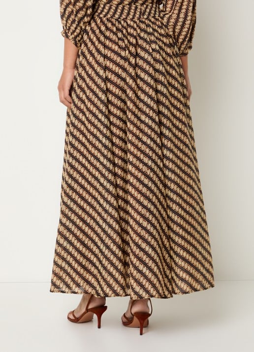 by-bar Ruby midi rok met print - achterkant 4 bruin