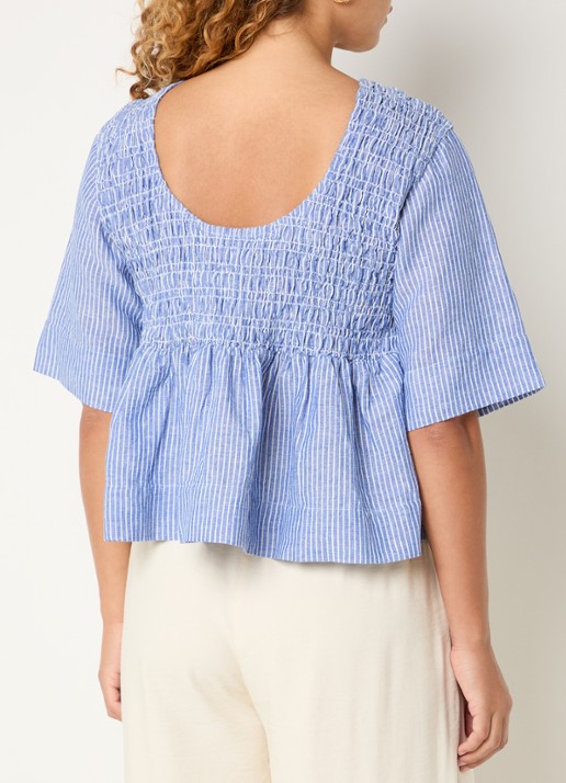 by-bar Runa tuniek met smockwerk en streepprint - achterkant lichtblauw