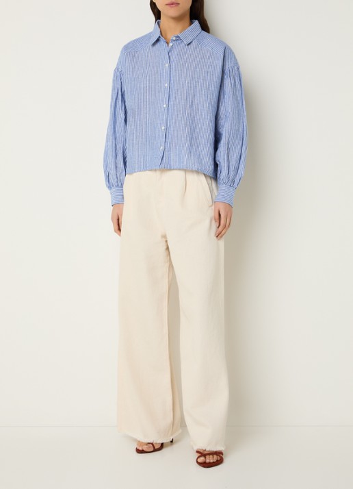 by-bar Sarah blouse met streepprint - voorkant 2 donkerblauw